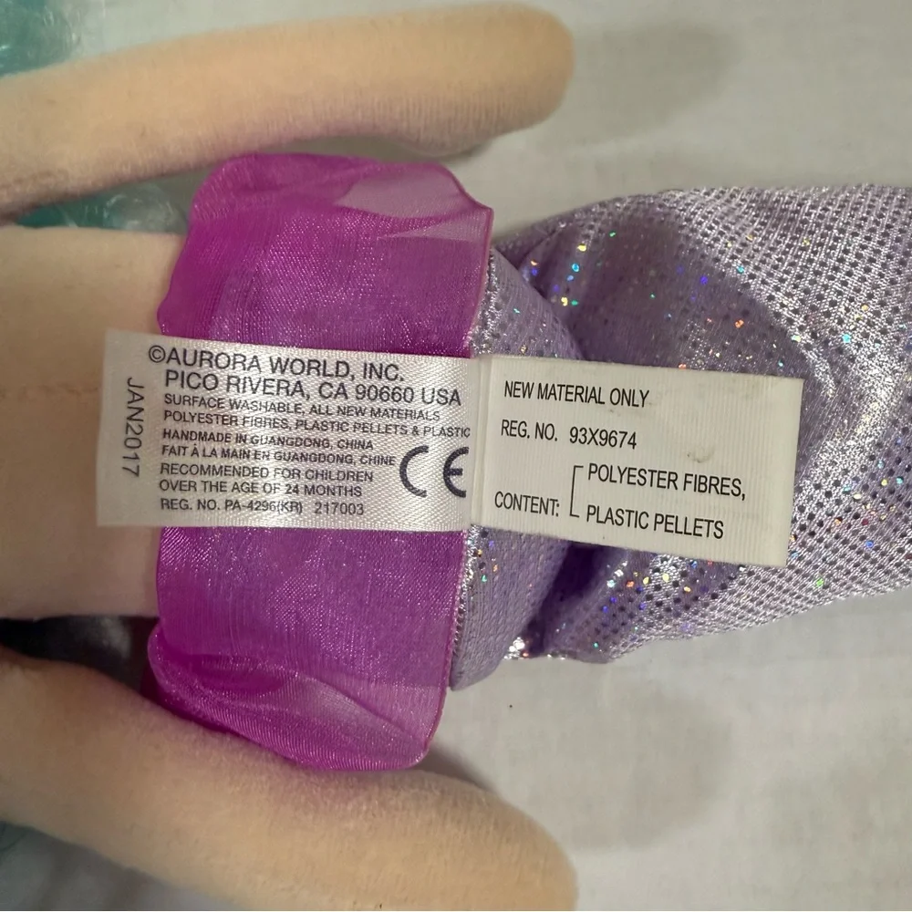 Mermaid Plush Doll with Turquoise Hair and Purple Tail 17”